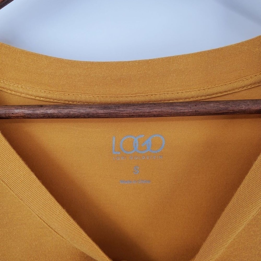 LOGO Lori Goldstein Womens S Mustard Colorblock Tunic Top Asymmetrical Hem - Picture 6 of 9